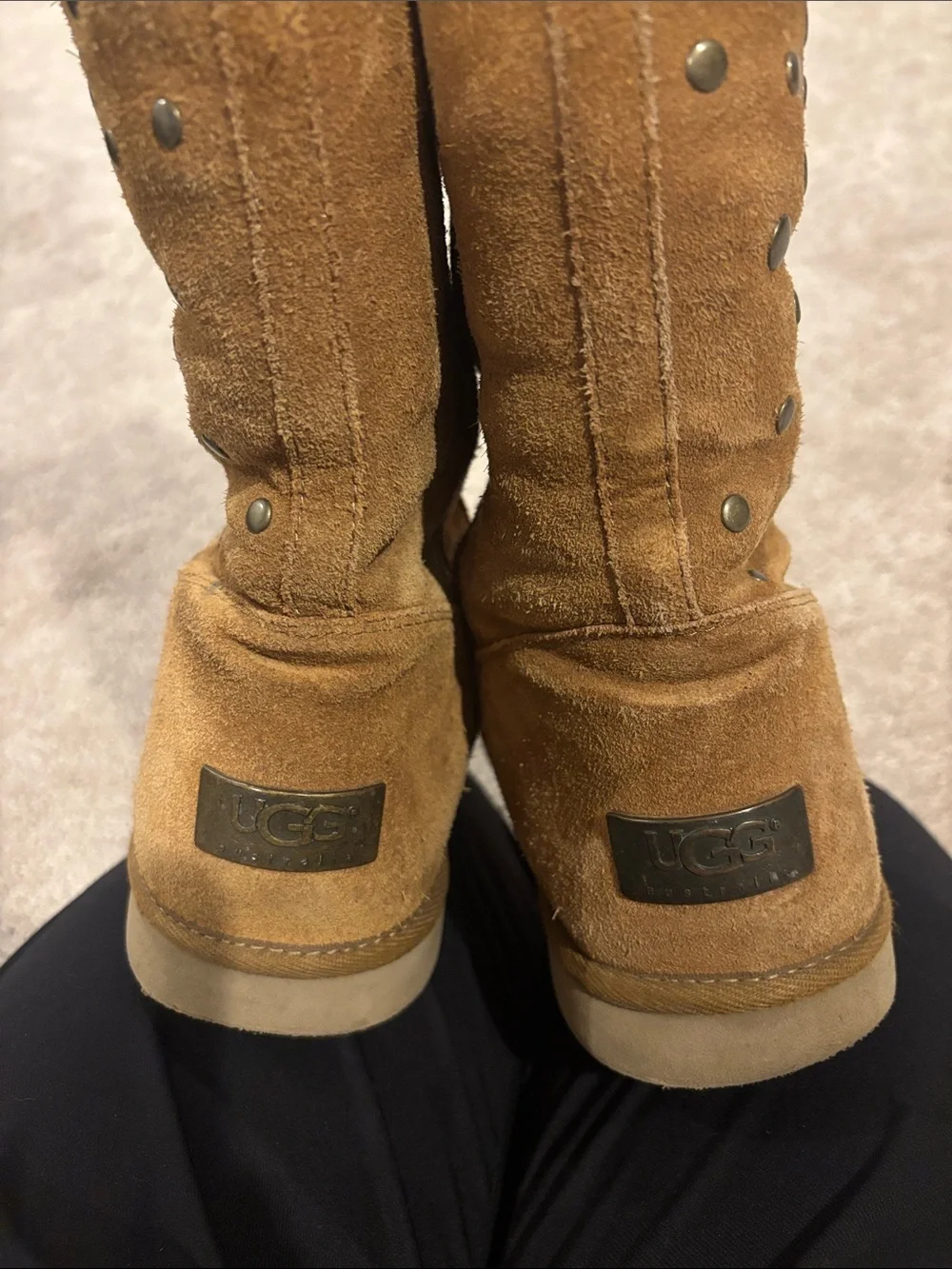 Women's Tan UGG Suede Mid-Calf Studded Winter Boots